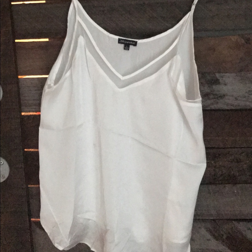 White silk tanktop with mesh top